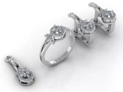 Mini Set Ring Pendant Earrings STL 3DM Womens Jewelry 3D print model