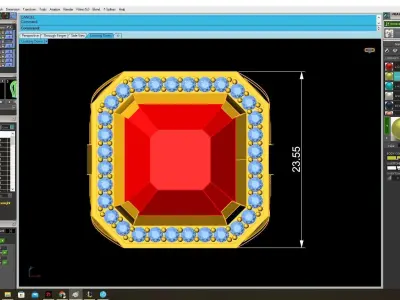 Luxury Octagon Gemstone Ring with Diamond Halo 3D Model 3990 3D print model