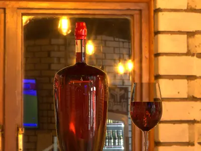 Red Wine Bottles with Glass  Blender 3D Model Free 3D model