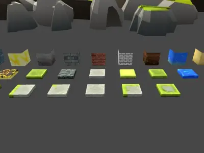 Low Poly World farm with wooden fence and trees Low-poly 3D model