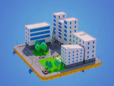 Low Poly City Block Low-poly 3D model