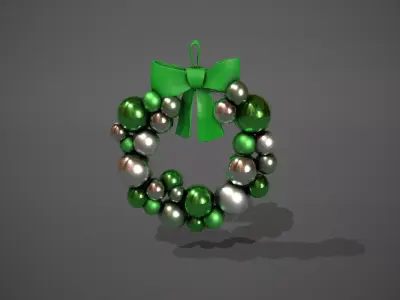 Green and Silver Christmas Bauble Wreath Low-poly 3D model