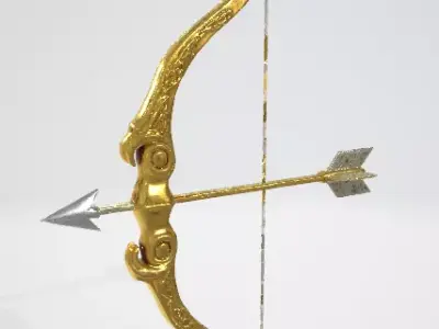 Golden Bow and Arrow 3D Model 3D model