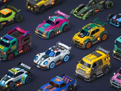 Modular Cyber Racing Cars Low-poly 3D model
