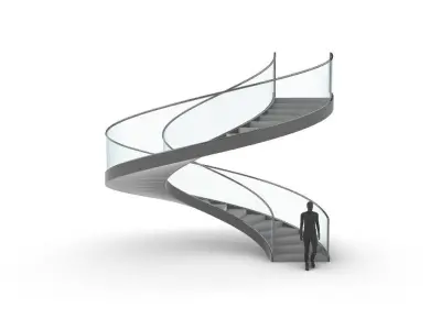 Spiral Staircase with Glass and Guardrail 360 3D model