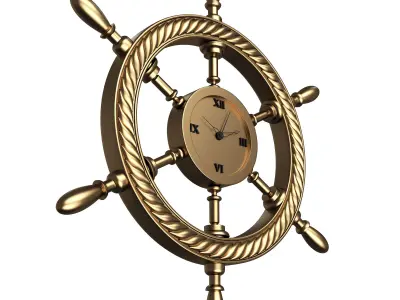 Handwheel Ship Clock 08 Gold Low-poly 3D model