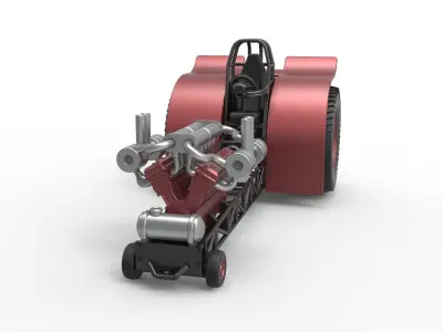 Pulling tractor with turbo engine V12 Version 2 Scale 1 to 25 3D print model