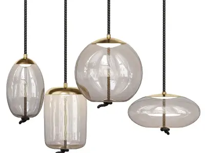 CHIARAMONTE four glass pendant lights hanging from gold chain 3D model