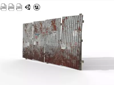 Galvanized roof wall Low-poly 3D model