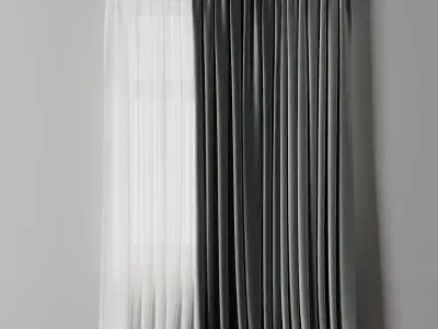 low width curtains 05 grey curtains Low-poly 3D model