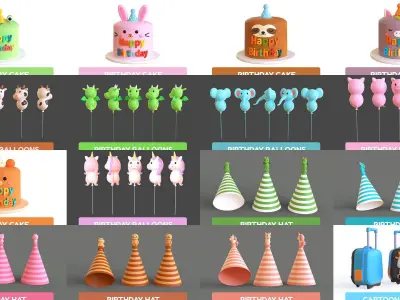 Cartoon Party Props Birthday Decoration Set 3D Model Collection