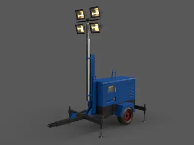PBR Mobile Light Tower Generator A - Blue  Low-poly 3D model