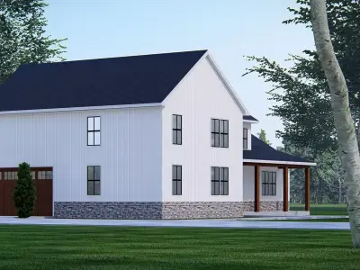 American Wooden Ranch Farmhouse Barndominium 3D Model Exterior 3D model