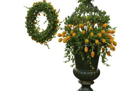 Vase with tulips and a wreath of tulips 03 3D model