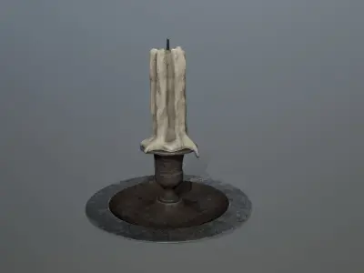Candlestick candle on metal plate Low-poly 3D model