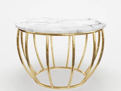 Gold Coffee Table with Marble Top 3D model