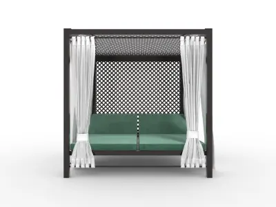 Poolside Cabana 08 with Animated Curtain Blowing in the Wind 3D model