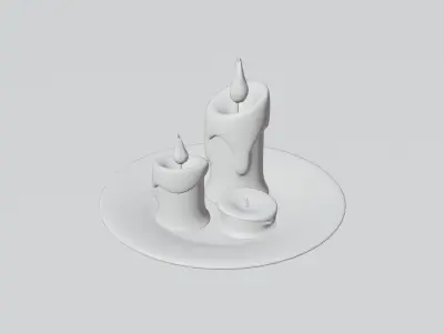 Candle two candles on gold plate Low-poly 3D model