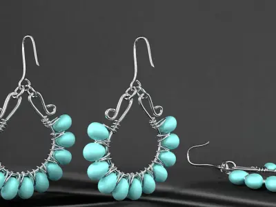 earrings pair of with turquoise beads 3D model