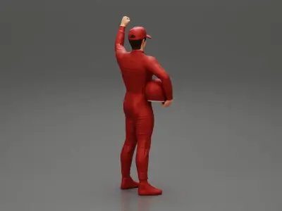 motorbiker celebrates and hold his helmet 3D print model