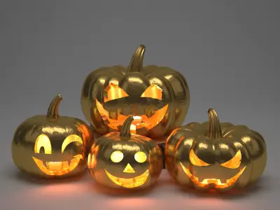 Halloween golden pumpkins 3D model