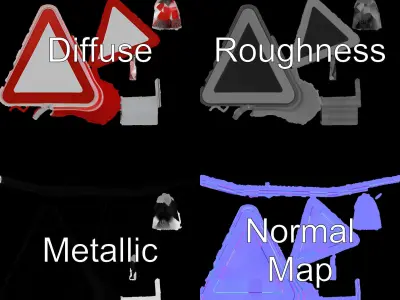 Traffic Warning Sign D Model Pack Low-poly 3D model