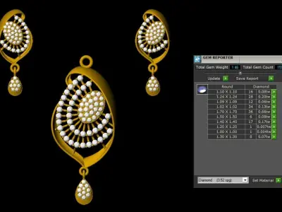 Spiral Bloom Designer Pendant Set  Gold AD Jewelry 3D print model