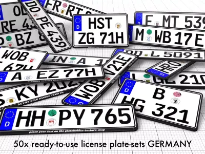 car license plates -ready-to-use- GERMANY Low-poly 3D model