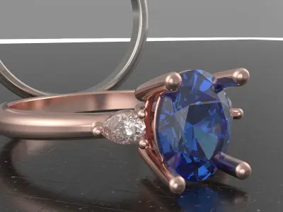 Oval and pear diamond engagement ring ready for print 3D print model