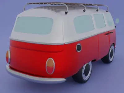 VW T1 3d cartoon model Low-poly 3D model