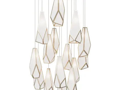 Glace White 15-Light Round Multi-Drop Pendant 3D model