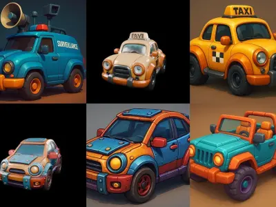 Stylized Car Advanced model bundle 10 pack 100 glb 3D model