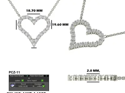 Elegant Diamond Heart Pendant Necklace - 3D Printable Model 3D print model