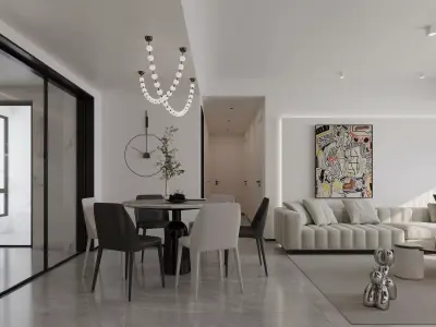 Modern living room dining room interior scenes 472 3D model