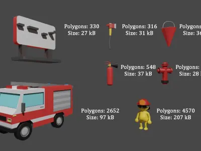 City builder Fire Department Pack Firecar Low poly Low-poly 3D model