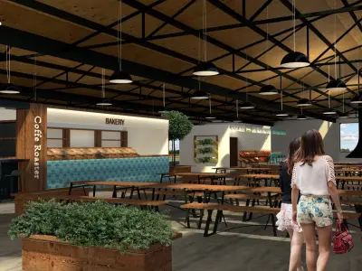 Market interior of restaurant in brick building 3D model