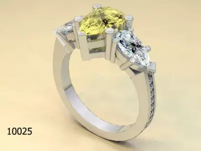 Ring diamond with three stones Free 3D print model