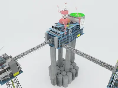 Sleipner Vest offshore oil platform Cluster Low-poly 3D model
