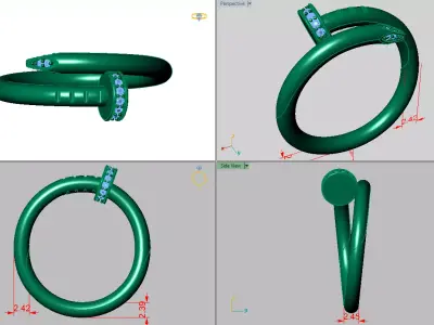 Twisted nail shaped Ring with Diamonds on the bases 3D print model