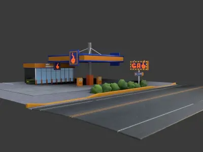 Cartoon Gas Station 3D model