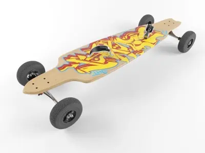 Mountain Longboard and Custom Skateboard Ultra Realistic 3D model