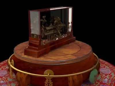 Chinese carved cork display stand  3D model