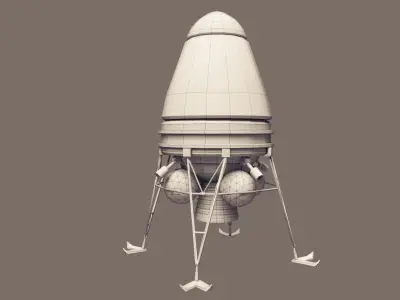Low-poly Spaceship rocket taking off in sky Low-poly 3D model