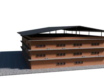 Model of Modern Three Story School Building  Architectural  Low-poly 3D model