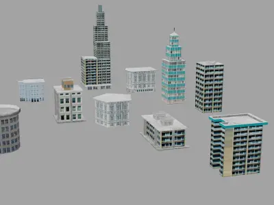 Buildings Exterior lowpoly pack Low-poly 3D model