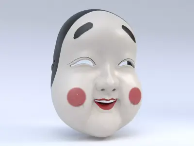 Japanese Okame - Otafuku Noh mask Low-poly 3D model