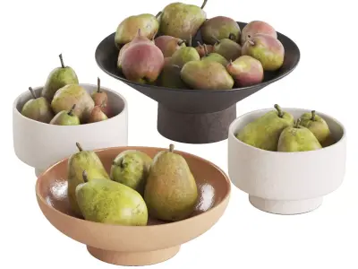 Pears in ceramic bowls 3D Model Collection