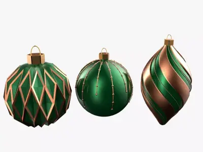 Christmas Tree Ornament Set5 - Green Orange 3D model