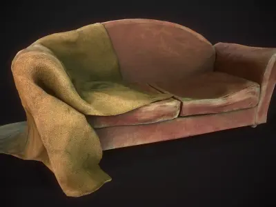 Game Ready Asset  Worn Out Sofa Low-poly 3D model