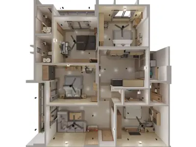 4 BHK Apartment Interior with Assets Low-poly 3D model